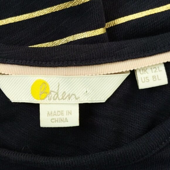 Boden Navy Blue Gold Striped Cotton Dress - Picture 3 of 4